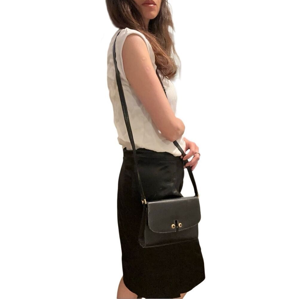 Gucci Black Leather Shoulder Bag with Gold Accents